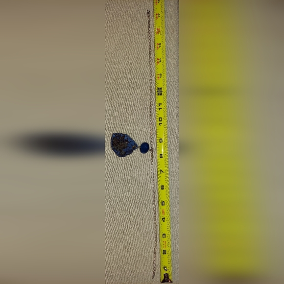 Blue Titanium Druzy Crystal Geode & Faceted Blue Bead Sterling Silver Necklace - Picture 4 of 4